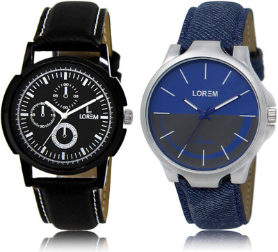 

LOREM LR13-24 Stylish Blue & Black Round Boy's Leather Watch - For Men
