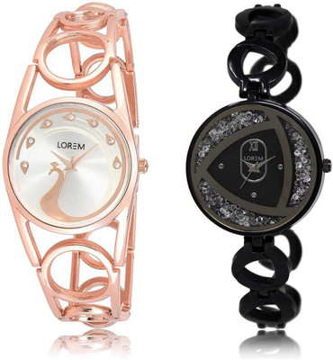 

LOREM LR232-237 Stylish White Round Girl's Metal Bracelet Watch - For Women