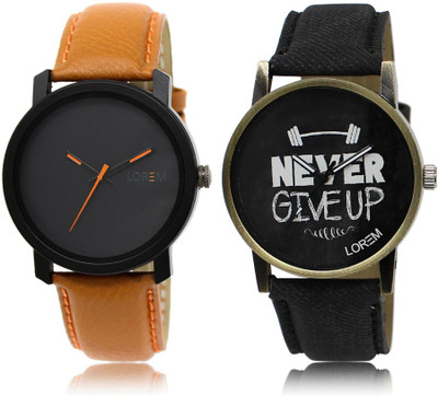 

LOREM LR20-27 Stylish Black Round Boy's Leather Watch - For Men