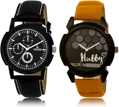 

LOREM LR13-32 Stylish Black Round Boy's Leather Watch - For Men