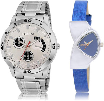 

LOREM LR101-208 Stylish Blue & Silver Triangle & Round Boy's & Girl's Leather & Metal Bracelet Watch - For Men & Women