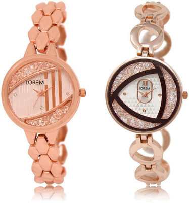 

LOREM LR222-238 Stylish Silver & Rose Gold Round Girl's Metal Bracelet Watch - For Women