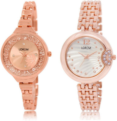 

LOREM LR225-228 Stylish Silver & Rose Gold Round Girl's Metal Bracelet Watch - For Women