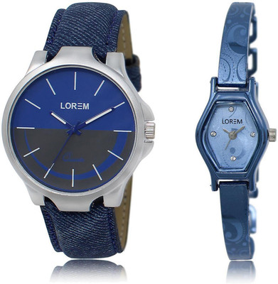 

LOREM LR24-218 Stylish Blue Contemporary & Round Boy's & Girl's Metal Bracelet & Leather Watch - For Men & Women