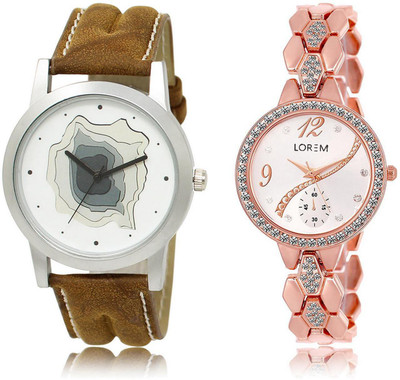 

LOREM LR9-215 Stylish Silver & White Round Boy's & Girl's Metal Bracelet & Leather Watch - For Men & Women