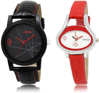 

LOREM LR8-206 Stylish White & Black Oval & Round Boy's & Girl's Leather Watch - For Men & Women