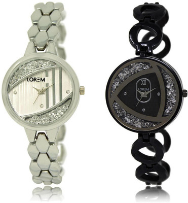 

LOREM LR223-237 Stylish White Round Girl's Metal Bracelet Watch - For Women