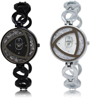 LOREM LR237-240 Stylish White Round Girl's Metal Bracelet Watch - For Women