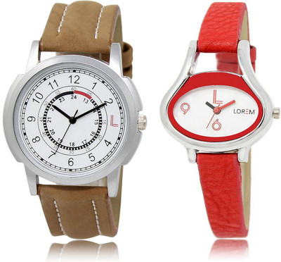 LOREM LR17-206 Stylish White Oval & Round Boy's & Girl's Leather Watch - For Men & Women