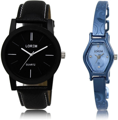

LOREM LR5-218 Stylish Blue & Black Contemporary & Round Boy's & Girl's Metal Bracelet & Leather Watch - For Men & Women
