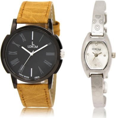 

LOREM LR19-219 Stylish Silver & Black Contemporary & Round Boy's & Girl's Metal Bracelet & Leather Watch - For Men & Women