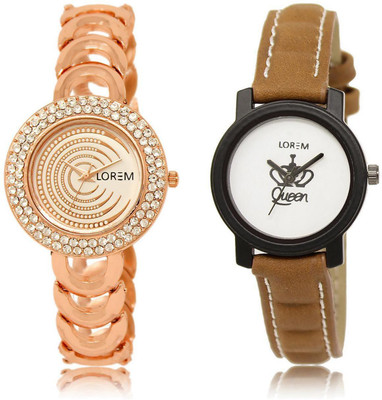

LOREM LR202-209 Stylish Multicolor Round Girl's Leather & Metal Bracelet Watch - For Women