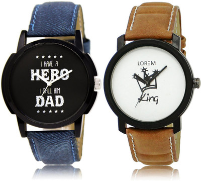 

LOREM LR7-18 Stylish White & Black Round Boy's Leather Watch - For Men