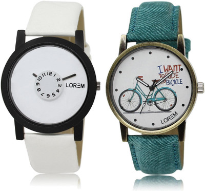 

LOREM LR26-229 Stylish White Round Boy's & Girl's Leather Watch - For Men & Women