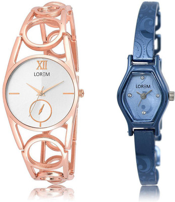 

LOREM LR213-218 Stylish Blue & Silver Contemporary & Round Girl's Metal Bracelet Watch - For Women
