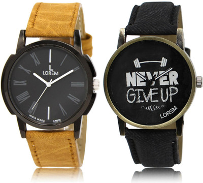 

LOREM LR19-27 Stylish Black Round Boy's Leather Watch - For Men