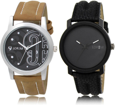 

LOREM LR14-21 Stylish Black Round Boy's Leather Watch - For Men
