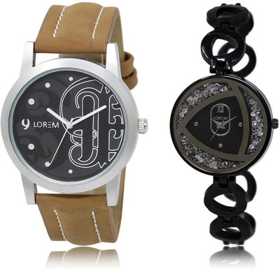 

LOREM LR14-237 Stylish Silver & Black Round Boy's & Girl's Metal Bracelet & Leather Watch - For Men & Women