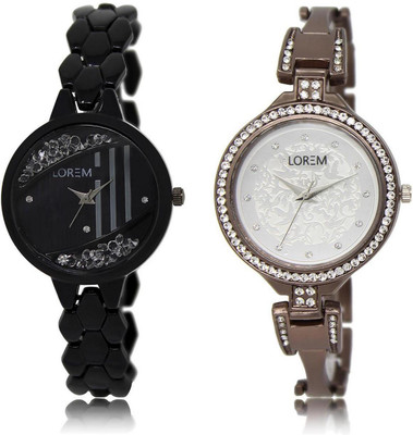 

LOREM LR221-236 Stylish Silver & Black Round Girl's Metal Bracelet Watch - For Women