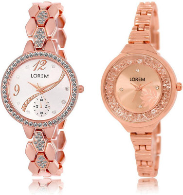 

LOREM LR215-225 Stylish Rose Gold & Silver Round Girl's Metal Bracelet Watch - For Women