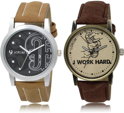 

LOREM LR14-29 Stylish Grey & Black Round Boy's Leather Watch - For Men