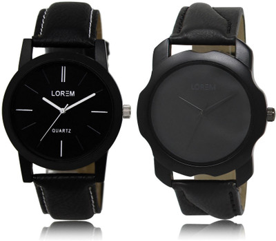

LOREM LR5-22 Stylish Black Round Boy's Leather Watch - For Men