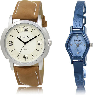 

LOREM LR16-218 Stylish Blue & White Contemporary & Round Boy's & Girl's Metal Bracelet & Leather Watch - For Men & Women