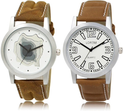 

LOREM LR9-15 Stylish White Round Boy's Leather Watch - For Men