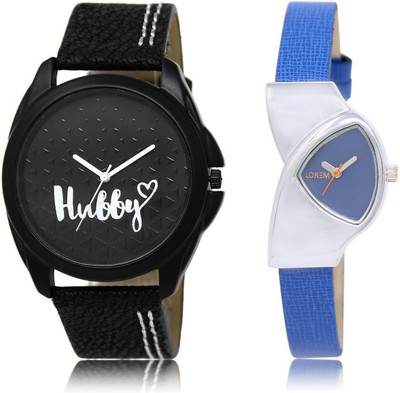 

LOREM LR31-208 Stylish Blue & Black Triangle & Round Boy's & Girl's Leather Watch - For Men & Women