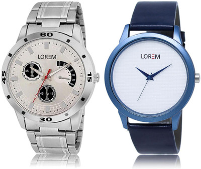 

LOREM LR33-101 Stylish White & Silver Round Boy's Leather & Metal Bracelet Watch - For Men