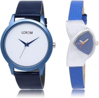 

LOREM LR33-208 Stylish Blue & White Triangle & Round Boy's & Girl's Leather Watch - For Men & Women