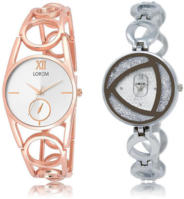 LOREM LR213-240 Stylish White Round Girl's Metal Bracelet Watch - For Women