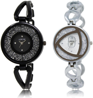 

LOREM LR211-240 Stylish Silver & Black Round Girl's Metal Bracelet Watch - For Women