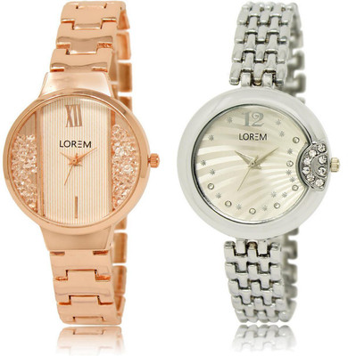 

LOREM LR217-227 Stylish Silver & White Round Girl's Metal Bracelet Watch - For Women