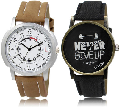 

LOREM LR17-27 Stylish Black & White Round Boy's Leather Watch - For Men