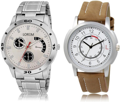 

LOREM LR17-101 Stylish White & Silver Round Boy's Leather & Metal Bracelet Watch - For Men
