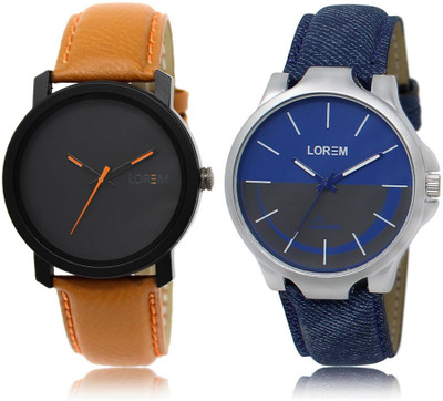 

LOREM LR20-24 Stylish Blue & Black Round Boy's Leather Watch - For Men