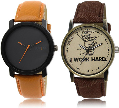 

LOREM LR20-29 Stylish Grey & Black Round Boy's Leather Watch - For Men
