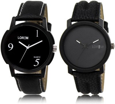 

LOREM LR6-21 Stylish Black Round Boy's Leather Watch - For Men