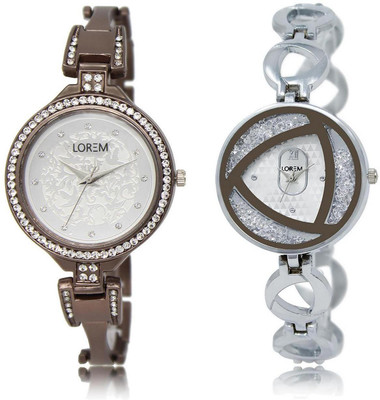

LOREM LR236-240 Stylish White Round Girl's Metal Bracelet Watch - For Women