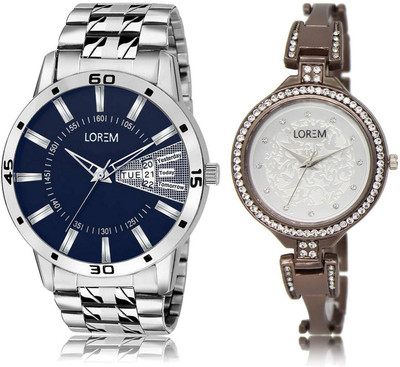 

LOREM LR102-236 Stylish Silver & Blue Round Boy's & Girl's Metal Bracelet Hybrid Watch - For Men & Women