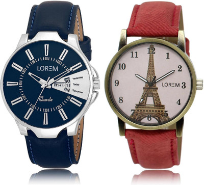 

LOREM LR23-230 Stylish White & Blue Round Boy's & Girl's Leather Hybrid Watch - For Men & Women
