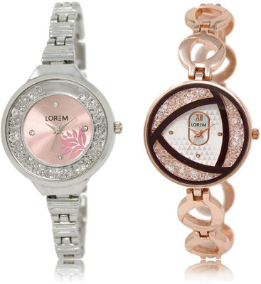 

LOREM LR226-238 Stylish Silver & Pink Round Girl's Metal Bracelet Watch - For Women