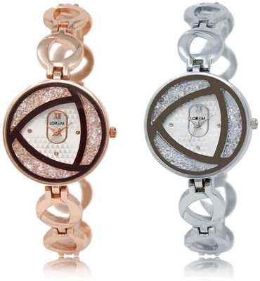 

LOREM LR238-240 Stylish White Round Girl's Metal Bracelet Watch - For Women