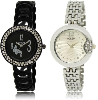 

LOREM LR201-227 Stylish Silver & Black Round Girl's Metal Bracelet Watch - For Women