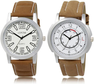 LOREM LR15-17 Stylish White Round Boy's Leather Watch - For Men