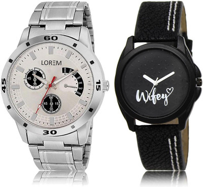 

LOREM LR101-234 Stylish Black & Silver Round Boy's & Girl's Leather & Metal Bracelet Hybrid Watch - For Men & Women