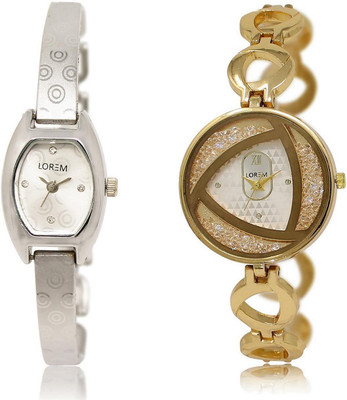 

LOREM LR219-239 Stylish White Round & Contemporary Girl's Metal Bracelet Watch - For Women