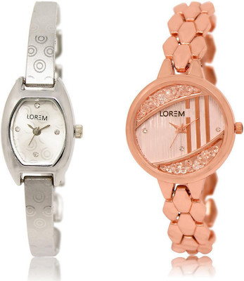 

LOREM LR219-222 Stylish Rose Gold & Silver Round & Contemporary Girl's Metal Bracelet Watch - For Women