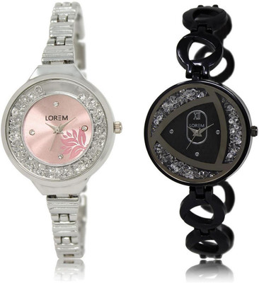 

LOREM LR226-237 Stylish Silver & Pink Round Girl's Metal Bracelet Watch - For Women